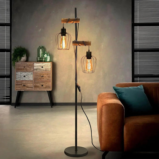 Le Totem – Lampadaire Vintage Bois & Noir