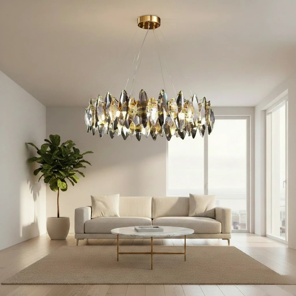 Le Diadème – Lustre Cristal Doré Rond
