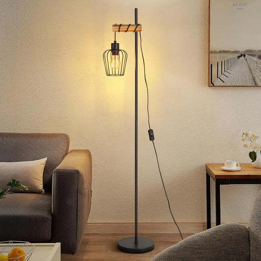 Le Totem – Lampadaire Vintage Bois & Noir